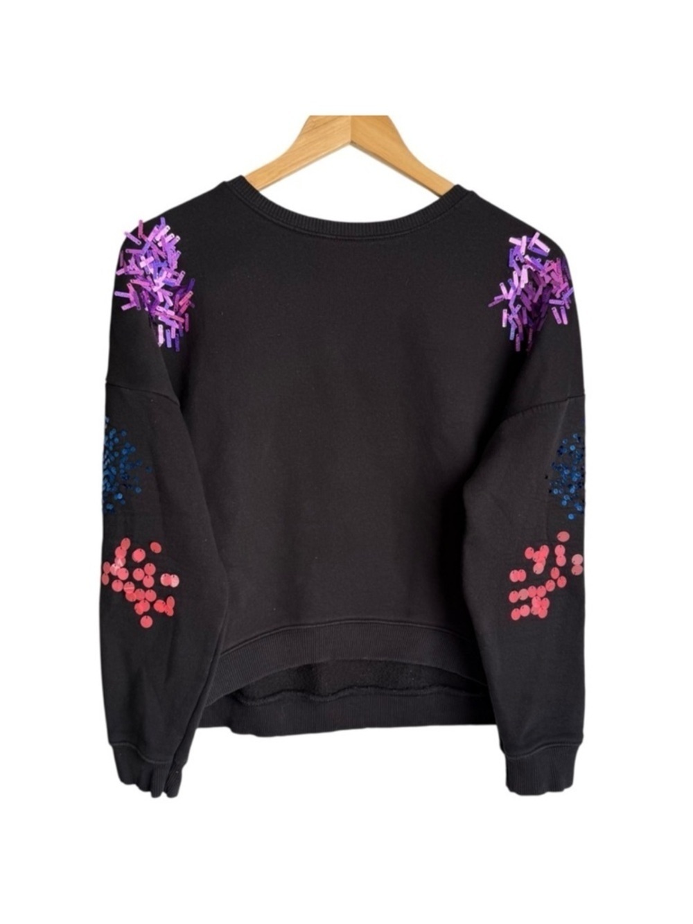 Justice Girls Black Crewneck Sweatshirt With Multicolor Sequin Detail Size 18/20